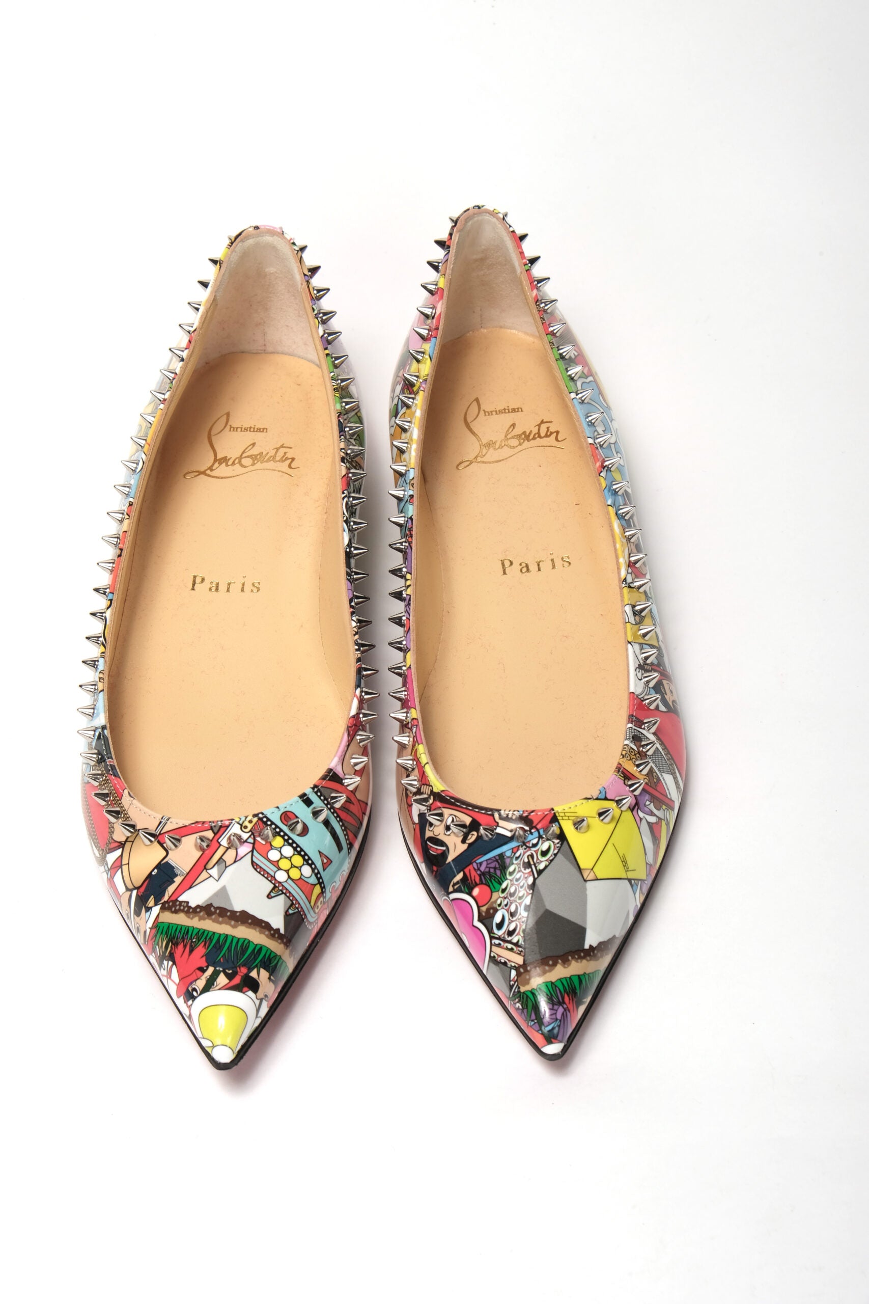 Silver Multi Print Embellished Flat Patent Point Shoe