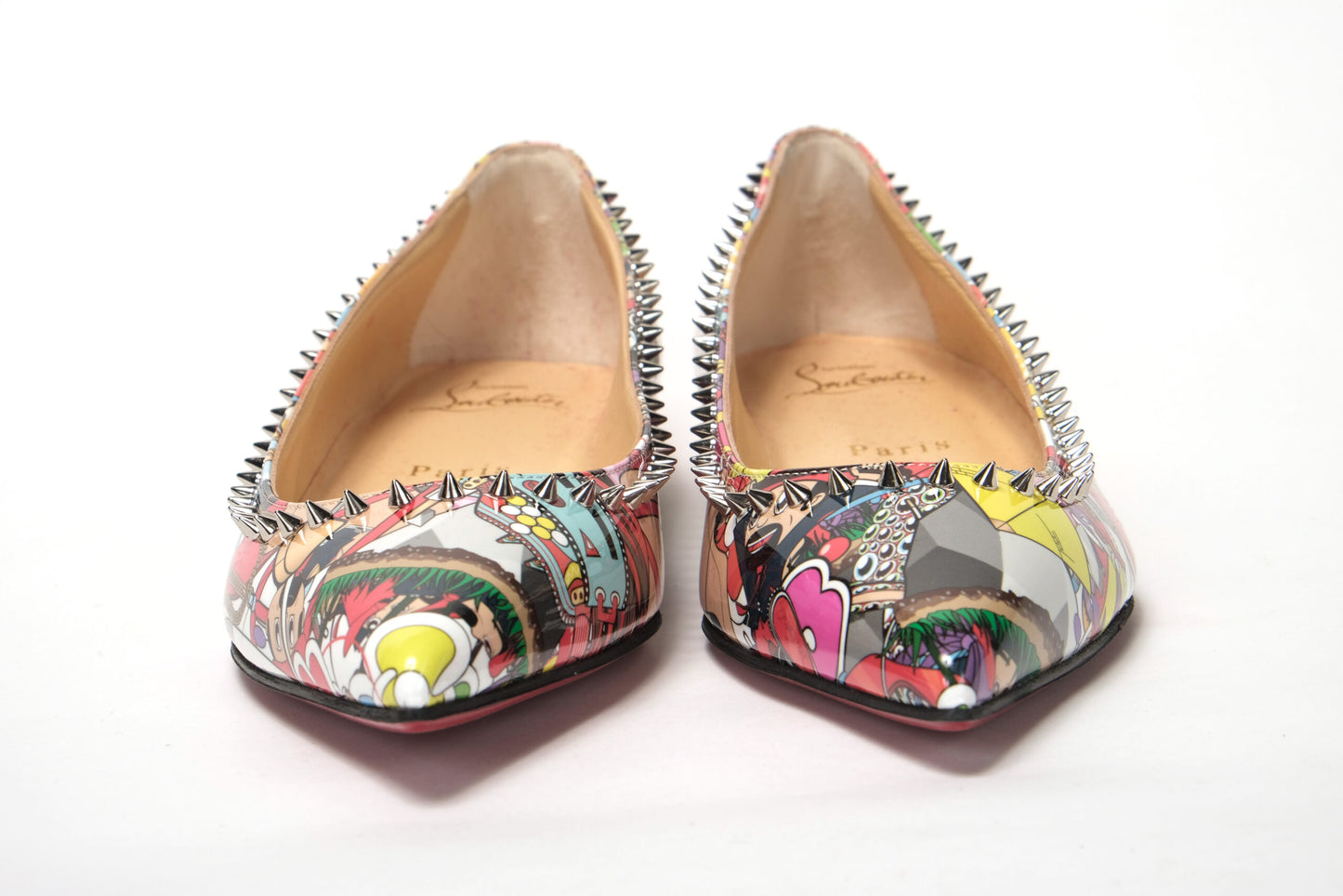 Silver Multi Print Embellished Flat Patent Point Shoe