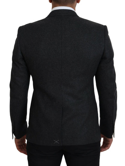 Elegant Gray Single Breasted Wool Blazer