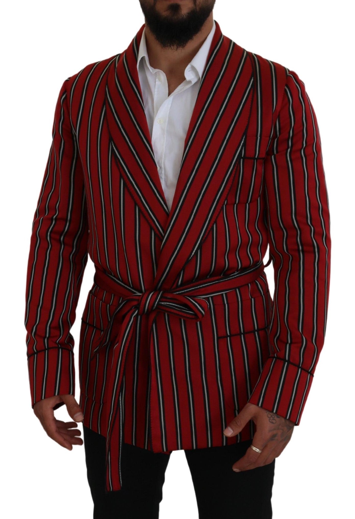 Elegant Red Striped Long Robe Luxury Wear