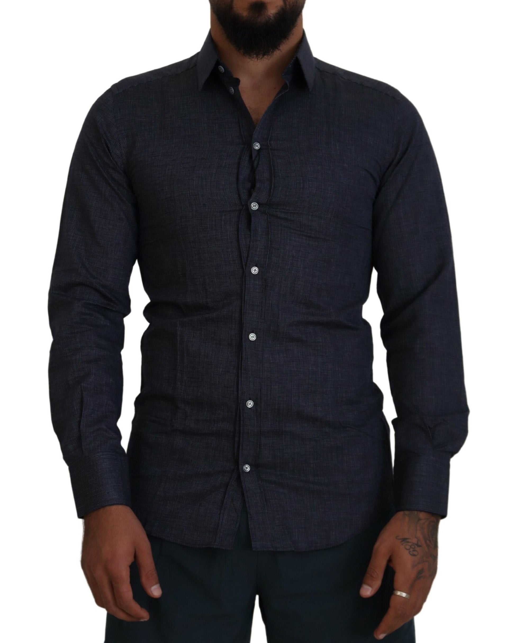 Elegant Slim Fit Dark Blue Dress Shirt