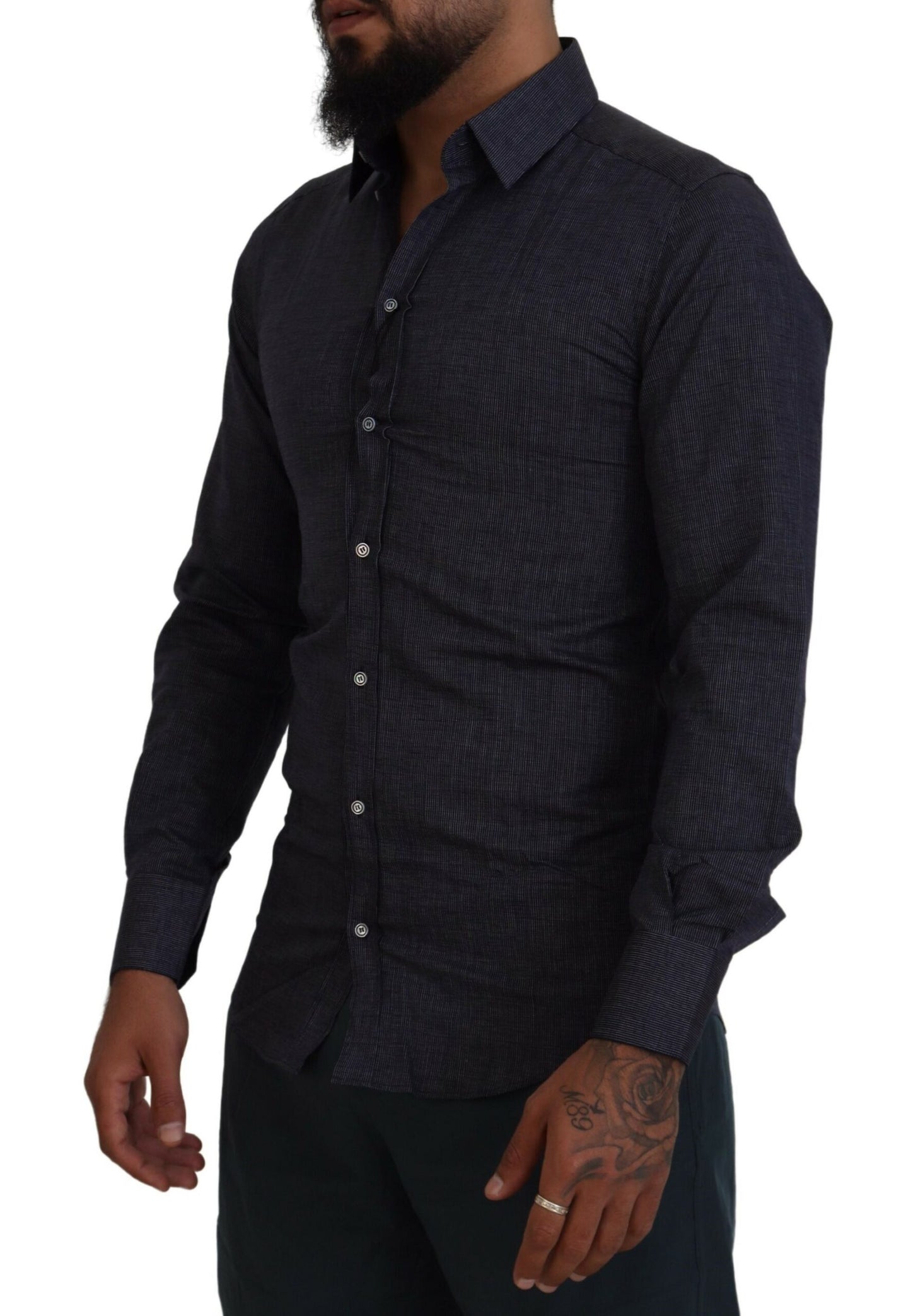 Elegant Slim Fit Dark Blue Dress Shirt