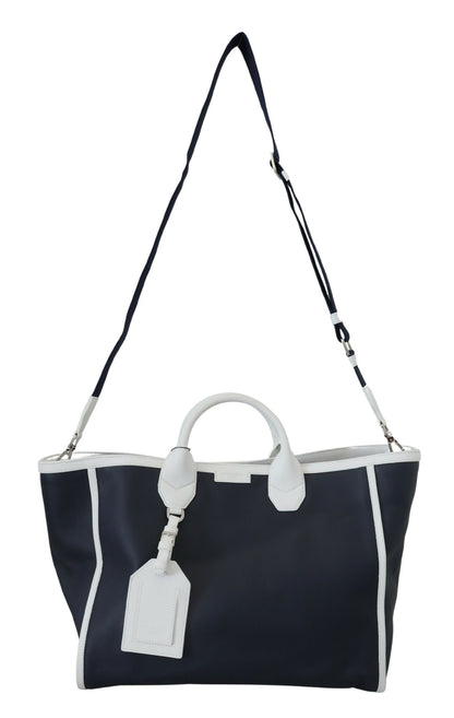 Elegant Two-Tone Leather Shopper Tote