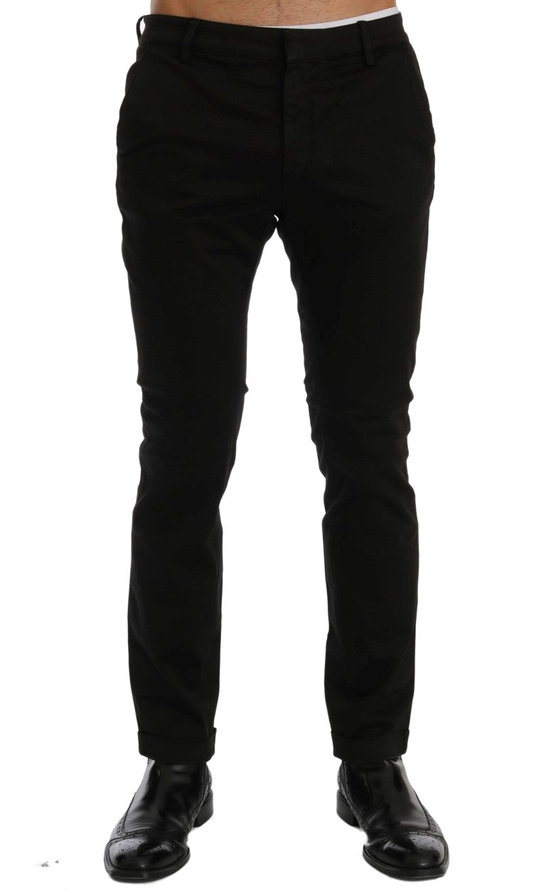 Chic Black Slim Fit Cotton Stretch Pants