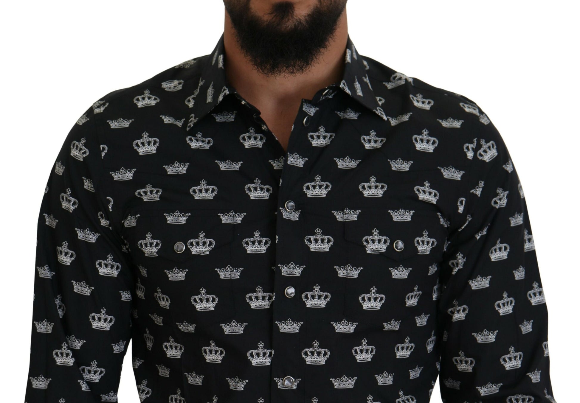 Elegant Slim Fit Crown Print Formal Shirt