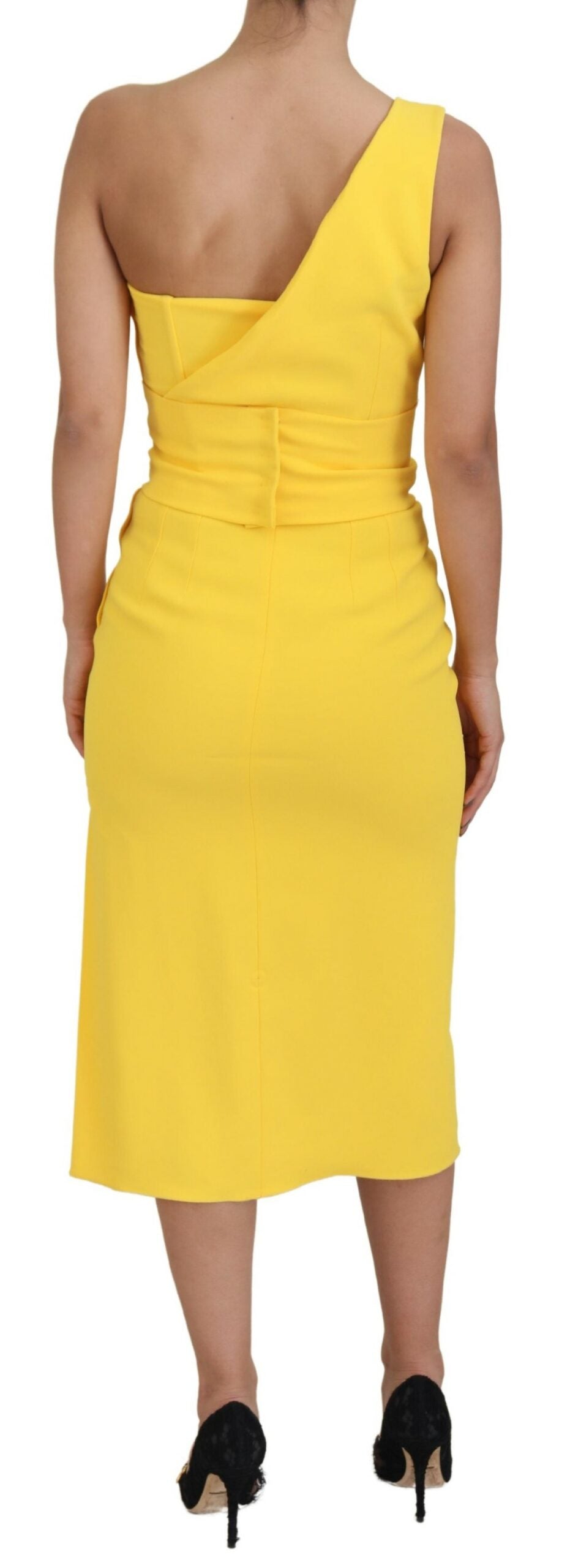 Elegant Yellow One-Shoulder Midi Dress