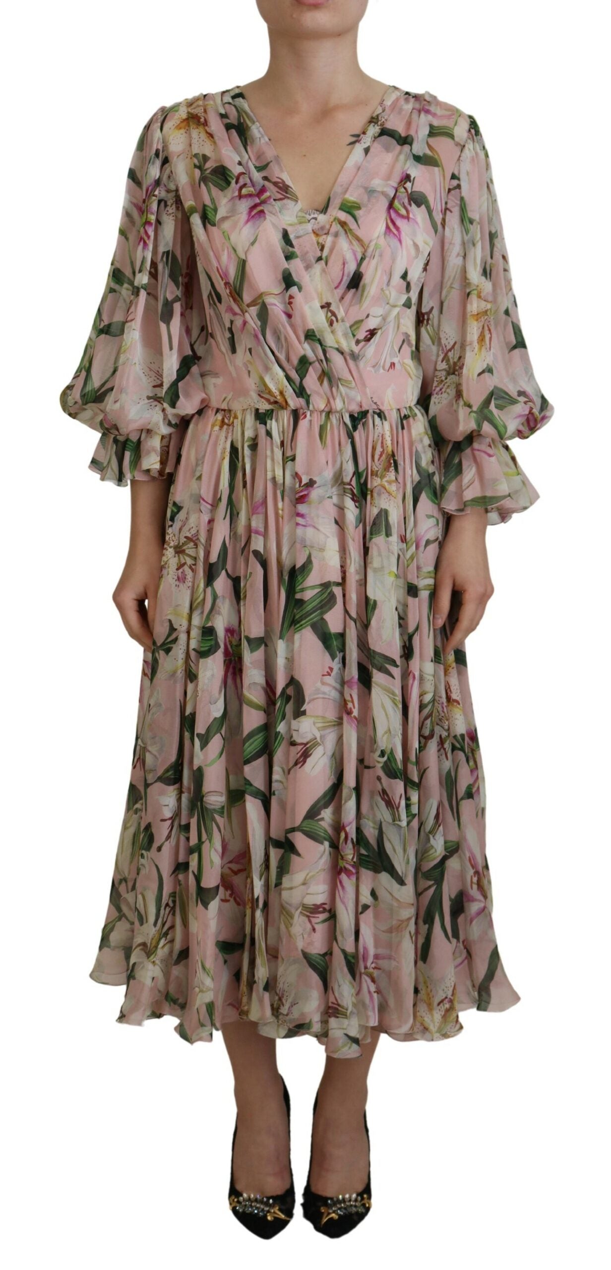 Floral Silk Maxi Dress with Back Zipper