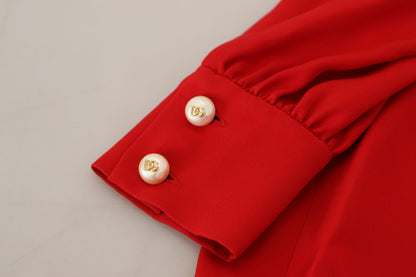 Elegant Red Silk A-Line Knee Length Dress