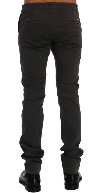 Elegant Slim-Fit Gray Cotton Trousers