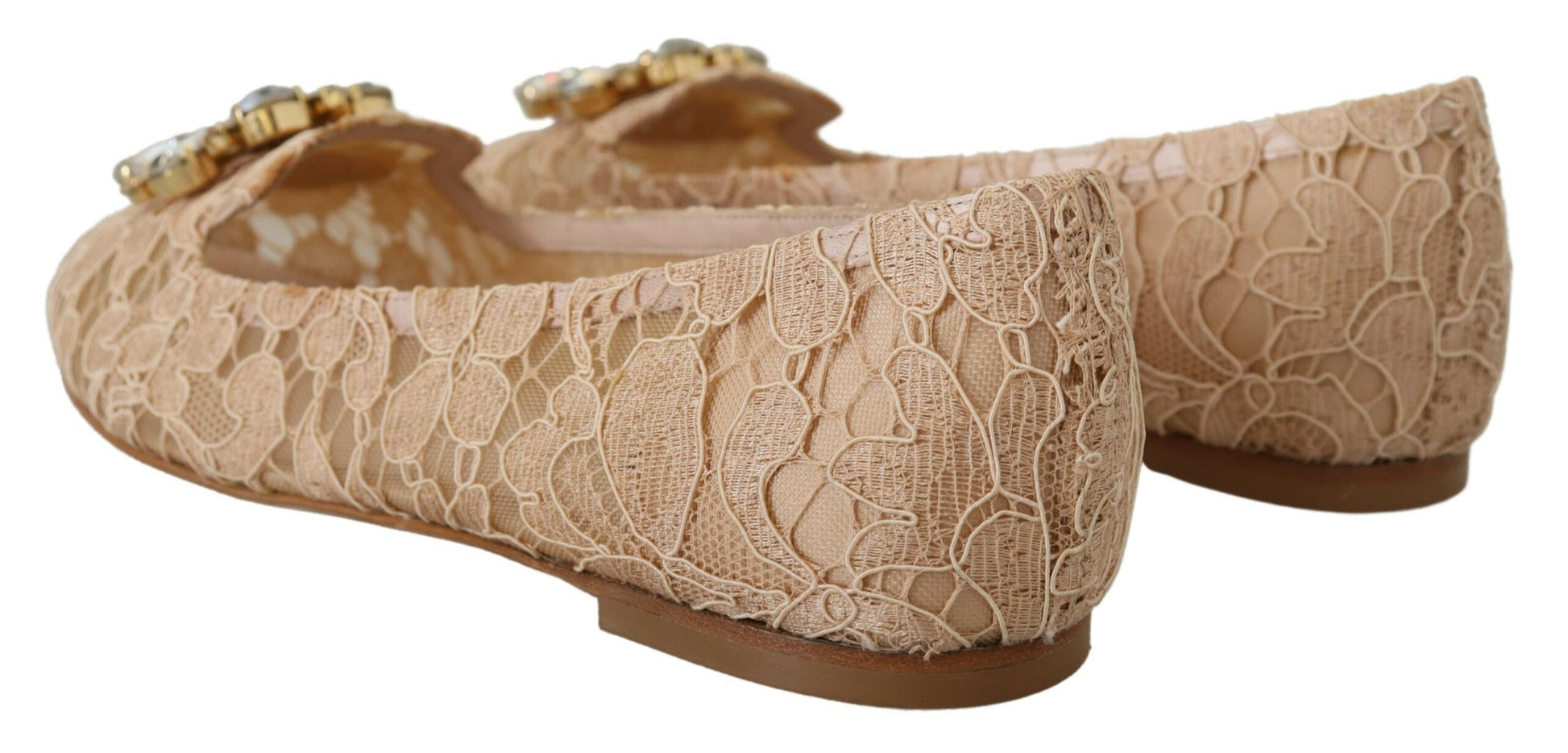 Elegant Beige Lace Vally Flats with Crystal Accent