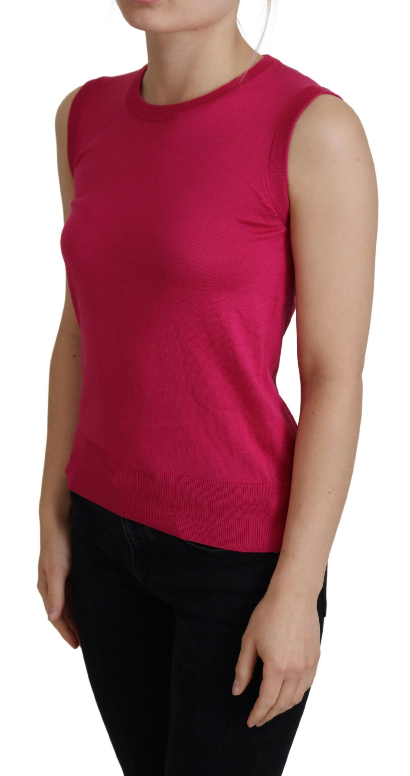 Chic Pink Silk Sleeveless Tank Top Vest