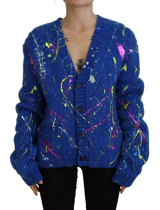 Elegant Multicolor Splash Mohair Cardigan