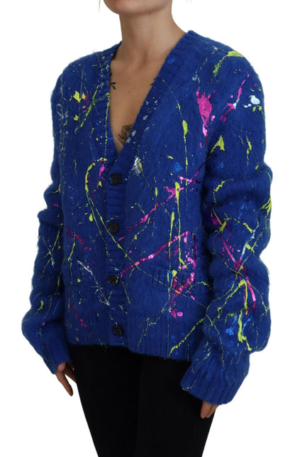 Elegant Multicolor Splash Mohair Cardigan