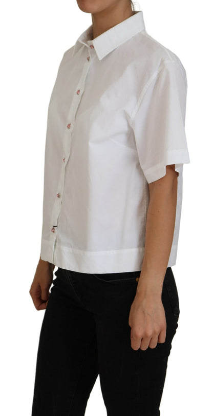 Elegant White Cotton Button-Up Blouse