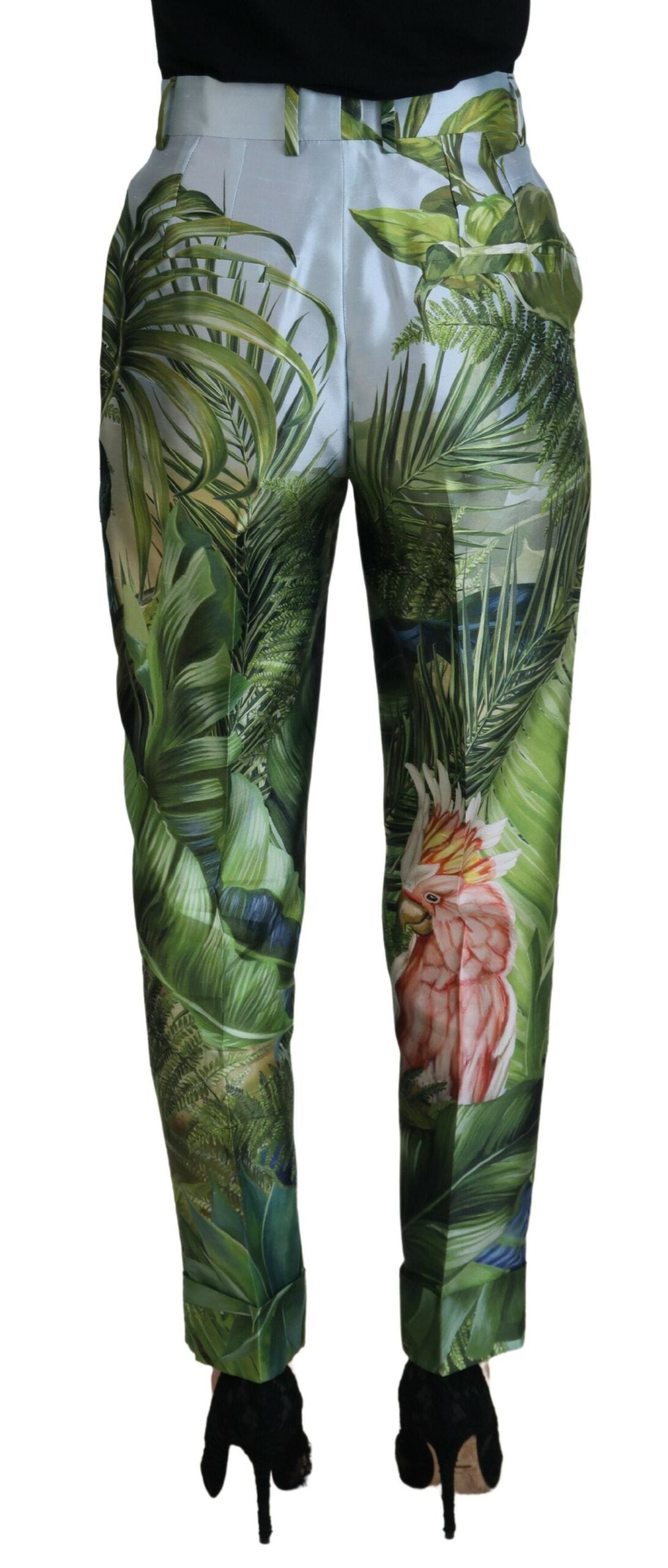 Elegant High Waist Multicolor Silk Trousers