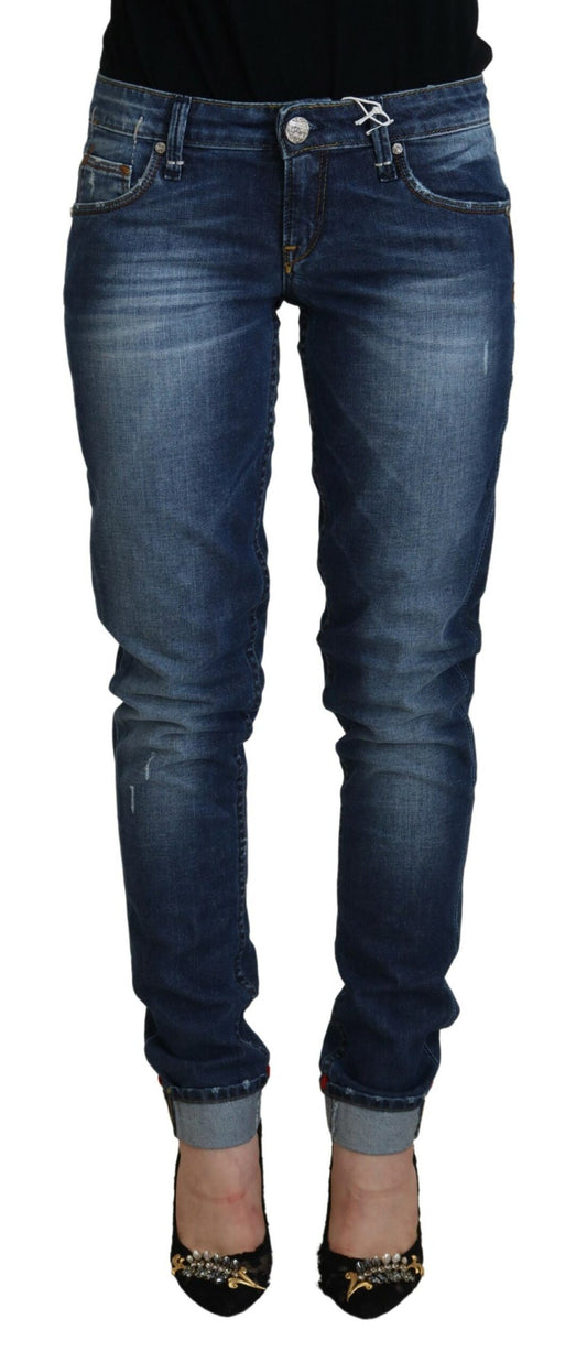 Elegant Blue Washed Low Waist Skinny Jeans