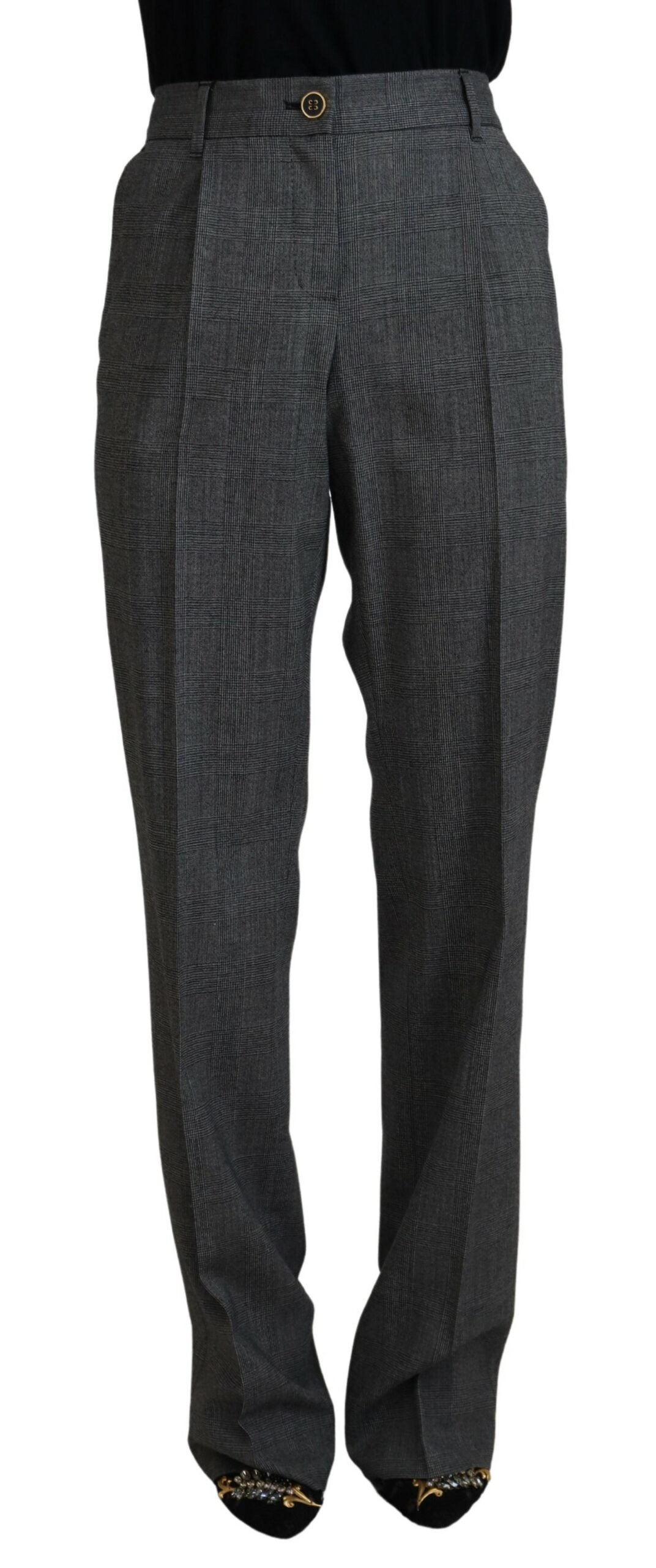 High-Waist Plaid Virgin Wool Pants