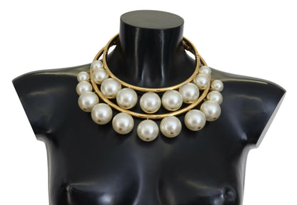 Elegant Faux Pearl Embellished Gold Choker