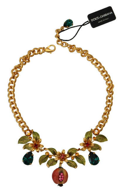 Elegant Floral Fruit Motif Gold Necklace