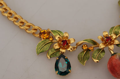 Elegant Floral Fruit Motif Gold Necklace