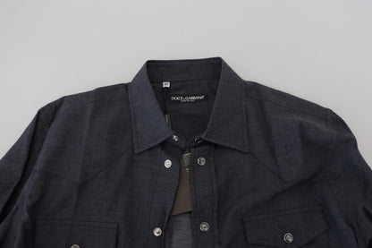 Elegant Gray Cotton Collared Shirt