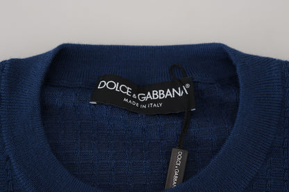 Elegant Blue Cashmere-Silk Men's Pullover