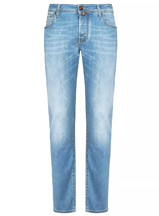 Elegant Faded Light Blue Stretch Jeans