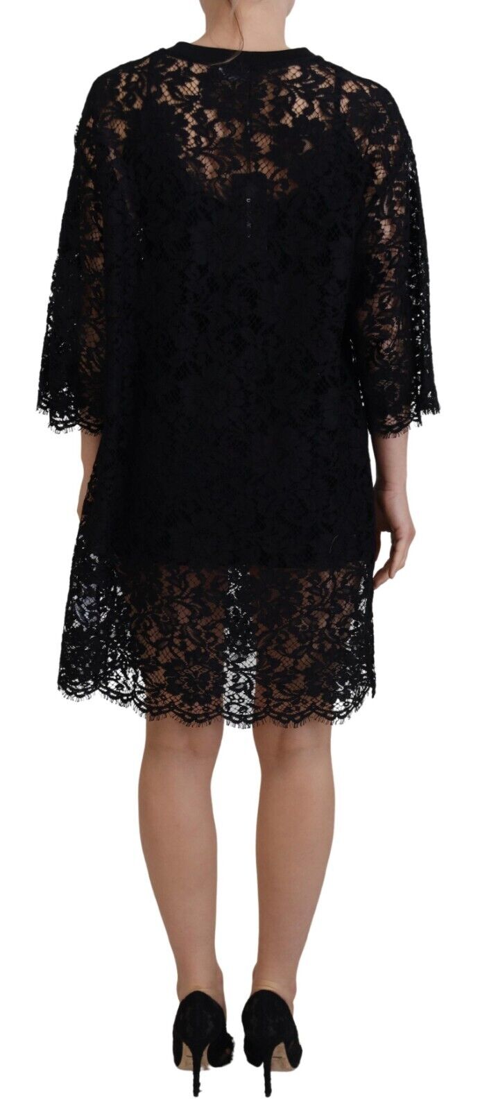 Elegant Black Floral Lace Shift Dress