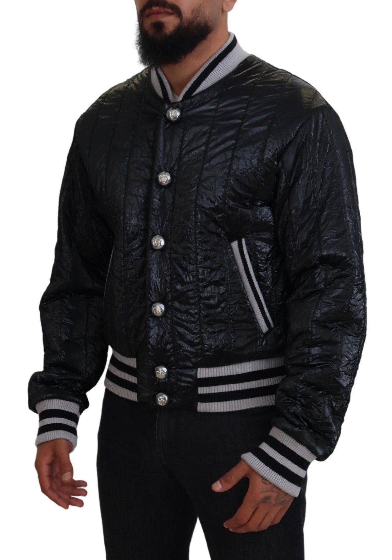 Sleek Black Bomber Jacket