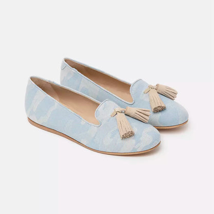 Elegant Light Blue Camouflage Loafers