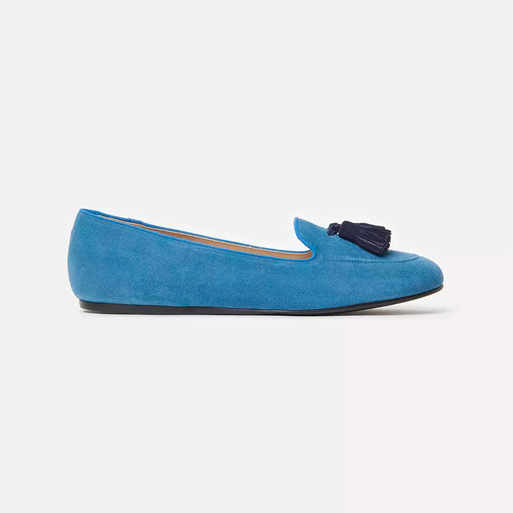 Elegant Light Blue Suede Tassel Moccasins