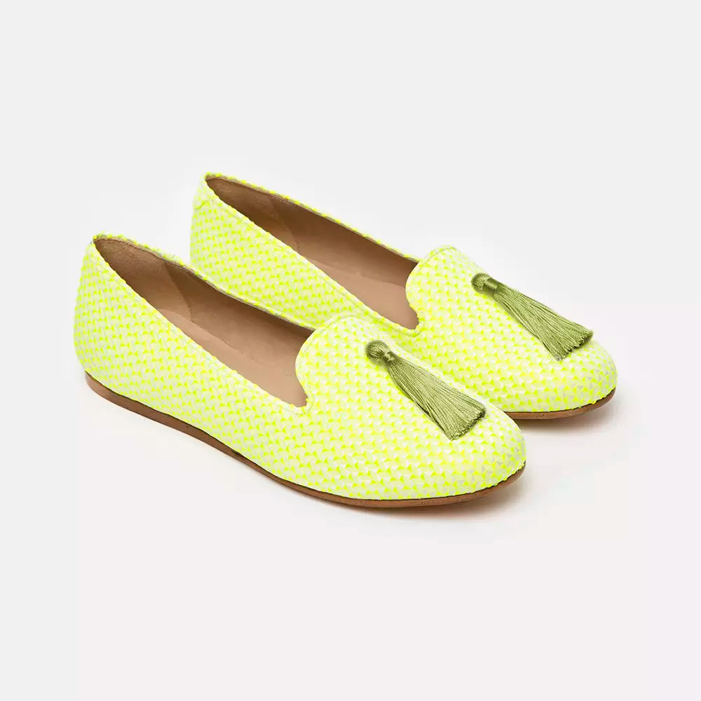 Elegant Yellow Silk Alba Loafers