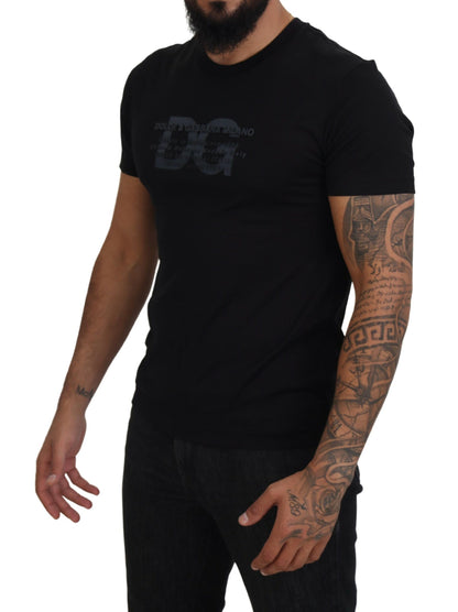 Elegant Black Logo Print Cotton T-Shirt