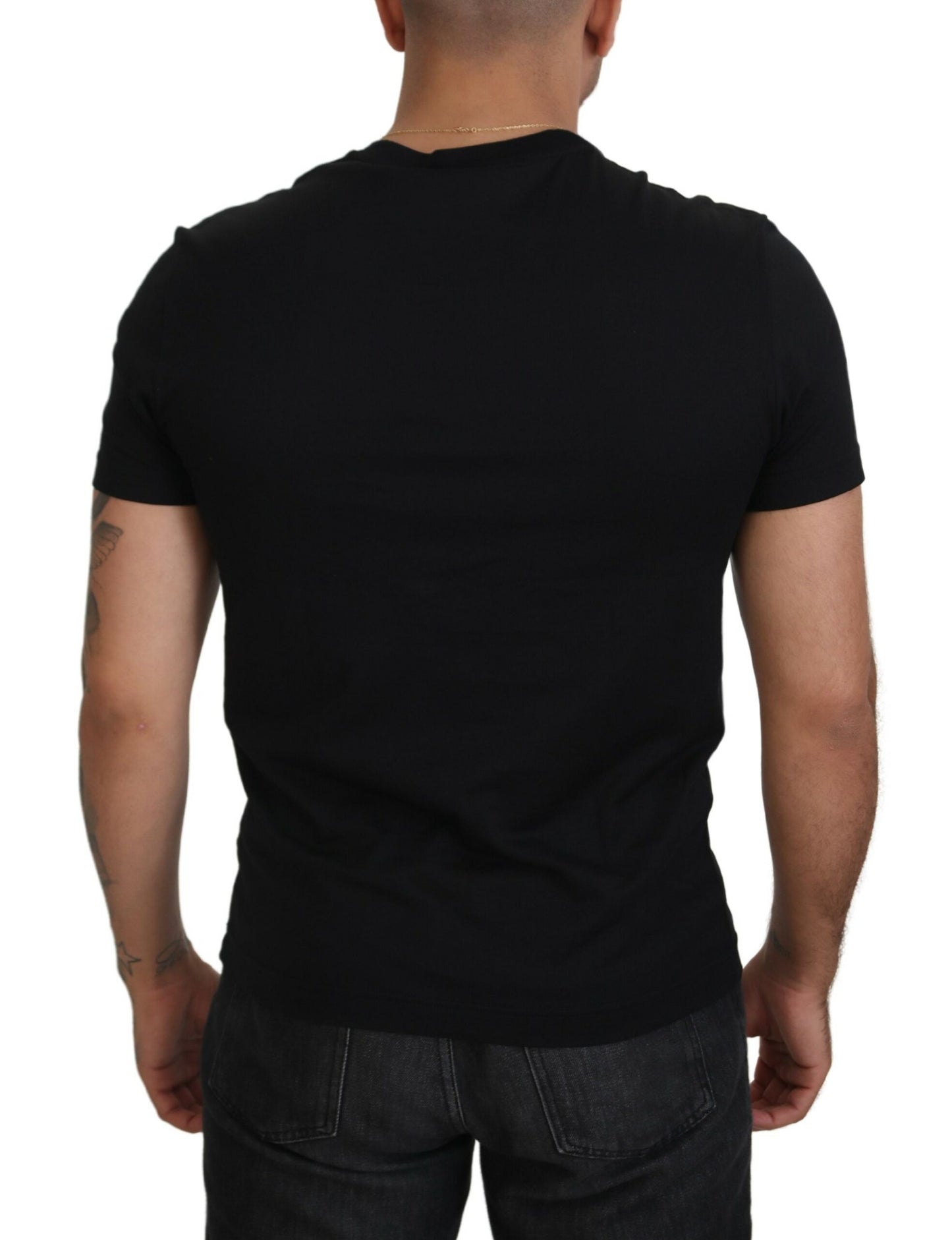 Elegant Black Logo Print Cotton T-Shirt