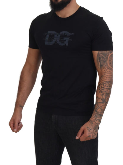 Elegant Black Logo Print Cotton T-Shirt