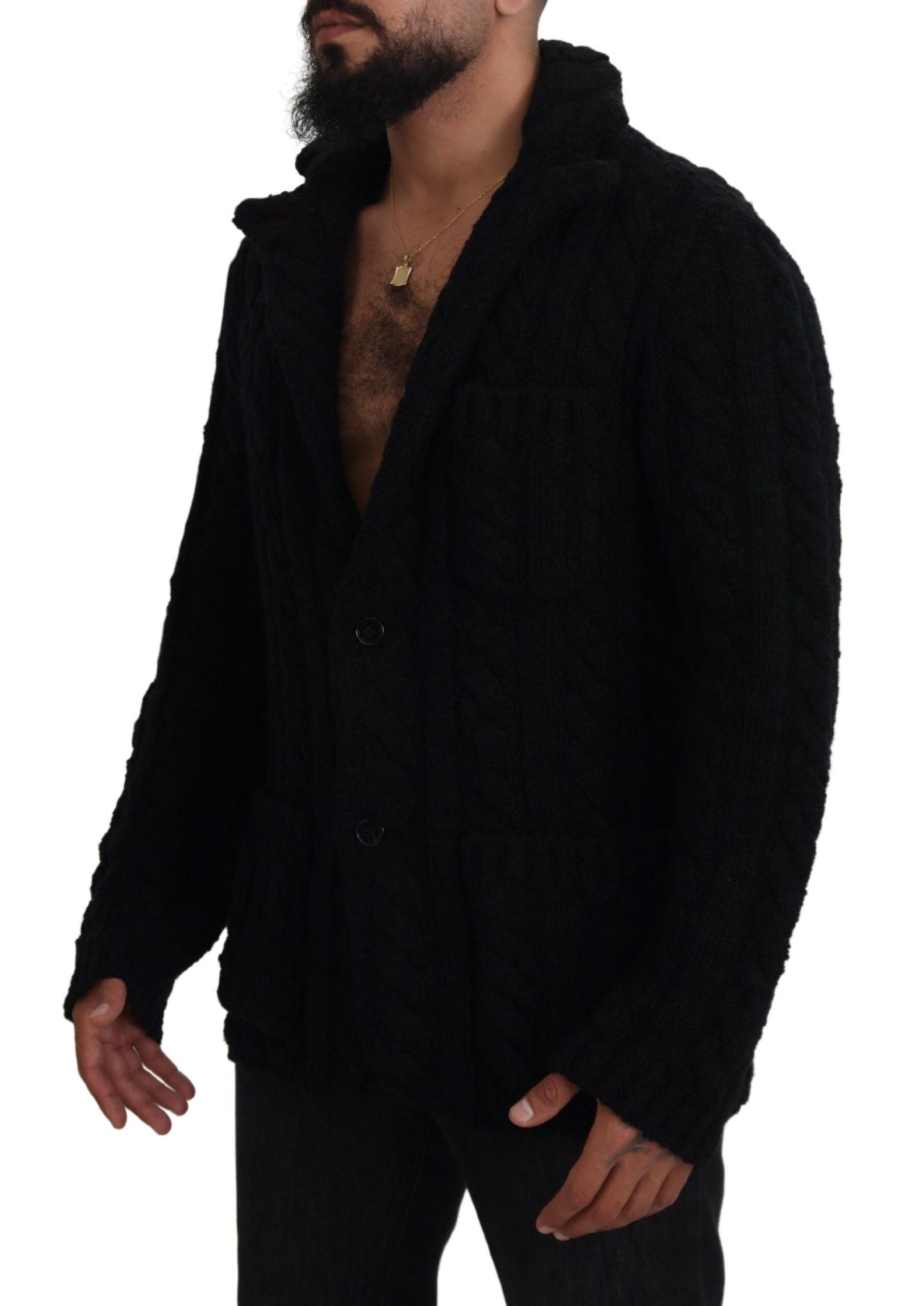 Elegant Black Wool-Cashmere Cardigan Sweater