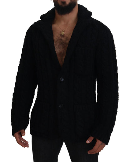 Elegant Black Wool-Cashmere Cardigan Sweater