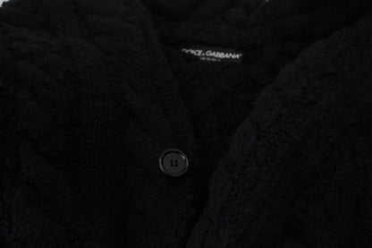 Elegant Black Wool-Cashmere Cardigan Sweater