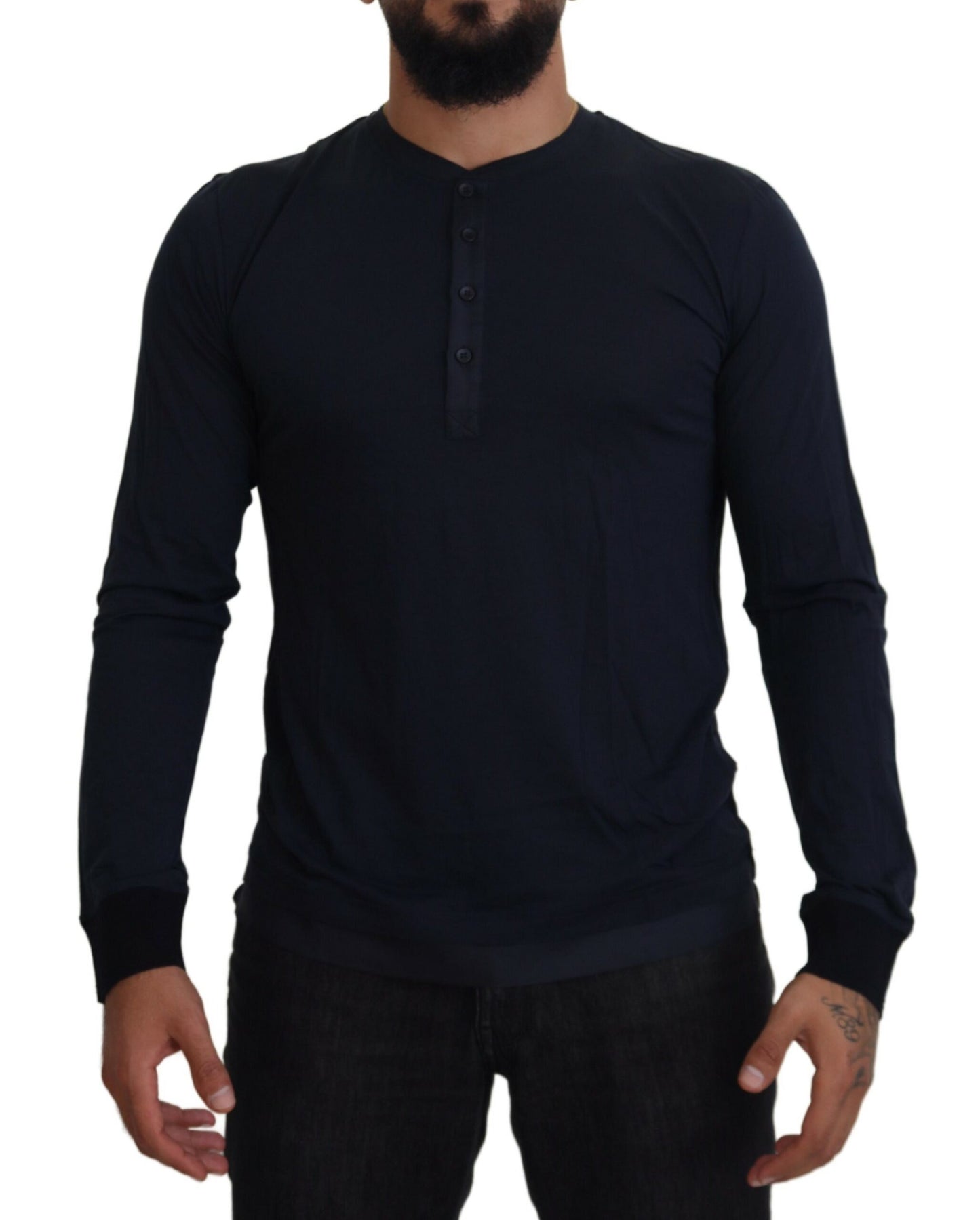 Elegant Cotton-Silk Blend Blue Pullover