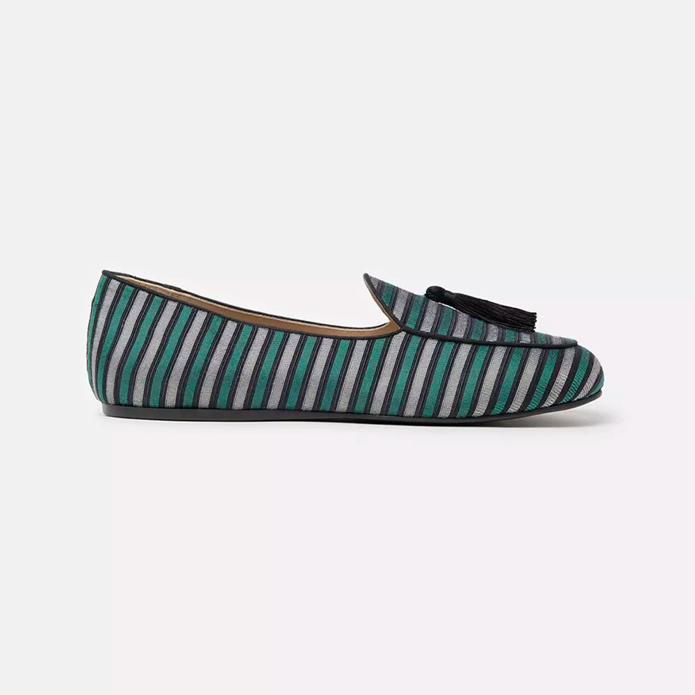 Elegant Striped Silk Loafers with Tassel