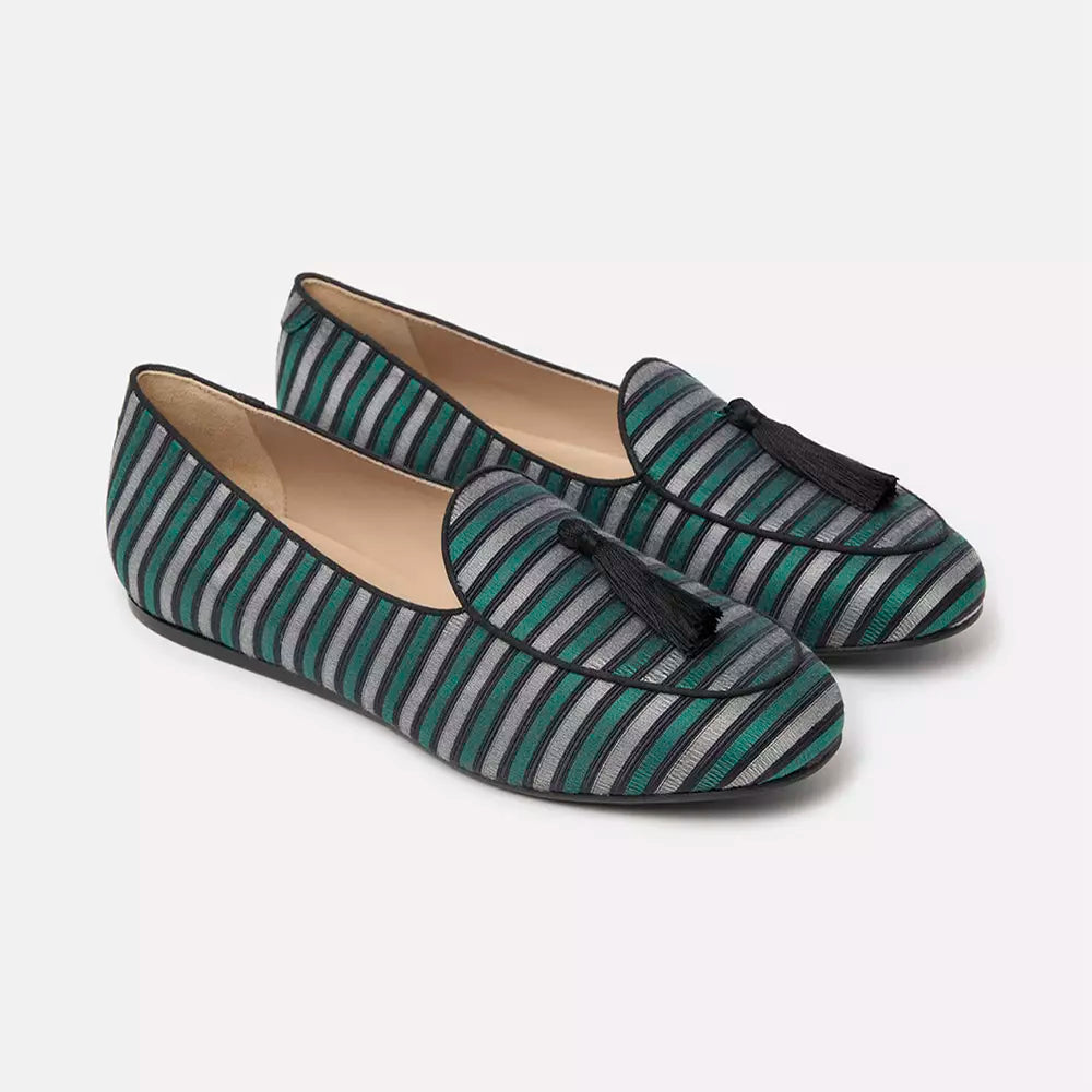 Elegant Striped Silk Loafers with Tassel