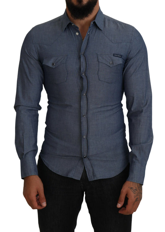 Elegant Casual Blue Cotton Shirt