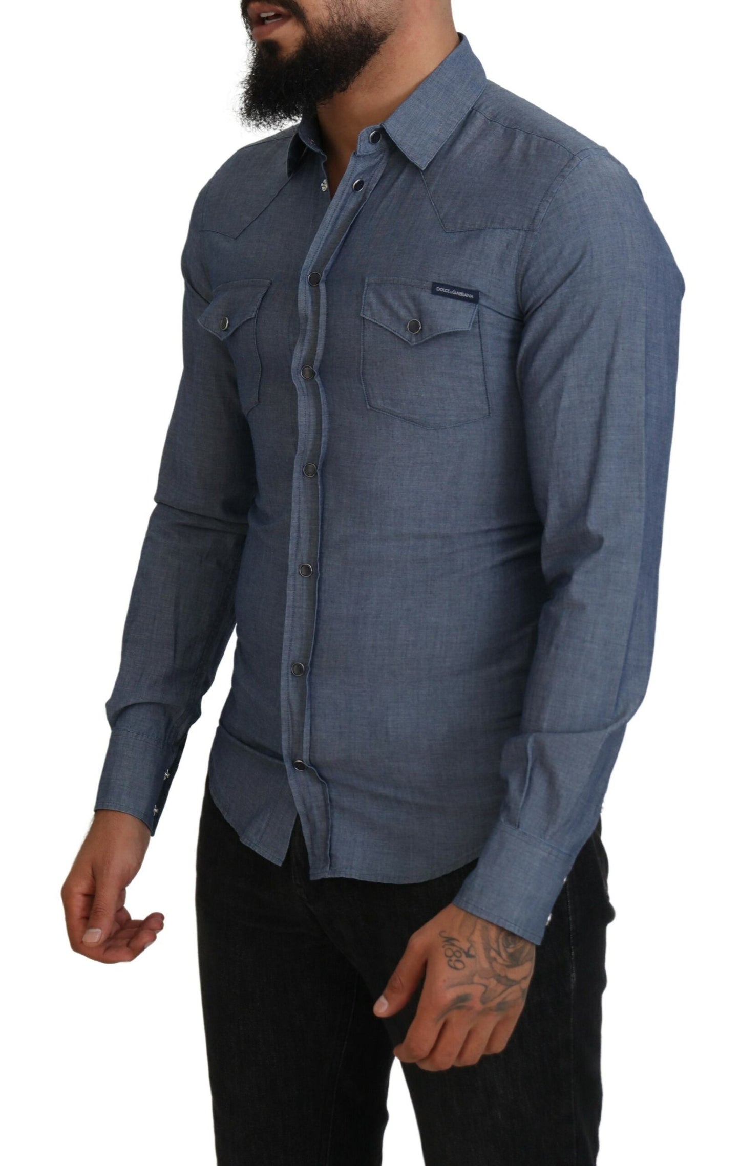 Elegant Casual Blue Cotton Shirt