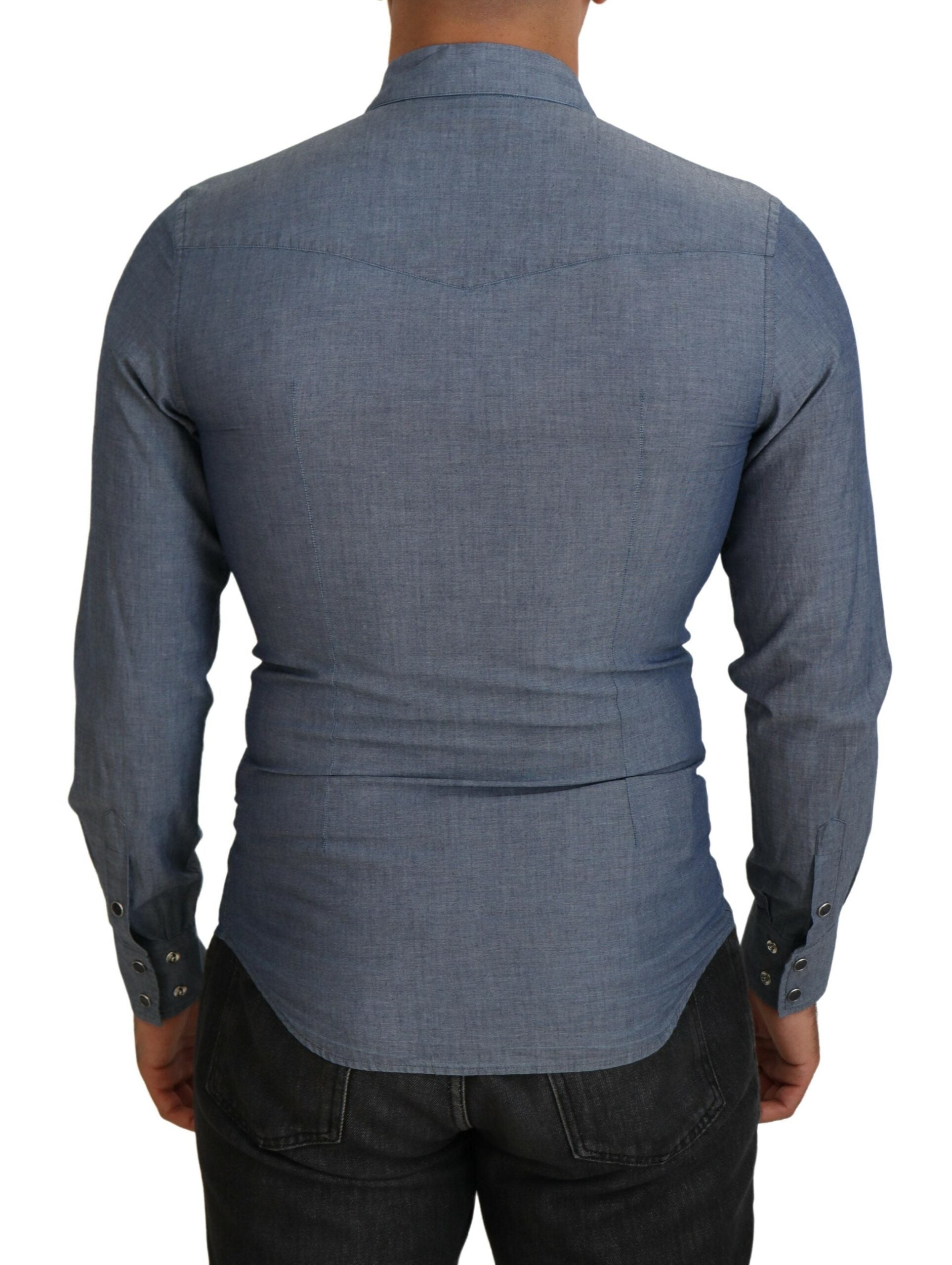 Elegant Casual Blue Cotton Shirt