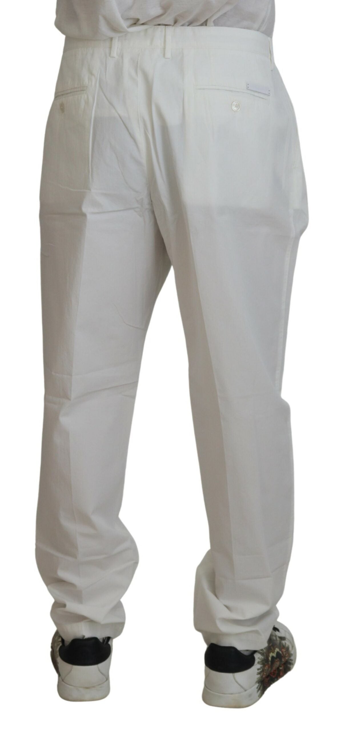 Elegant White Cotton Chino Dress Pants