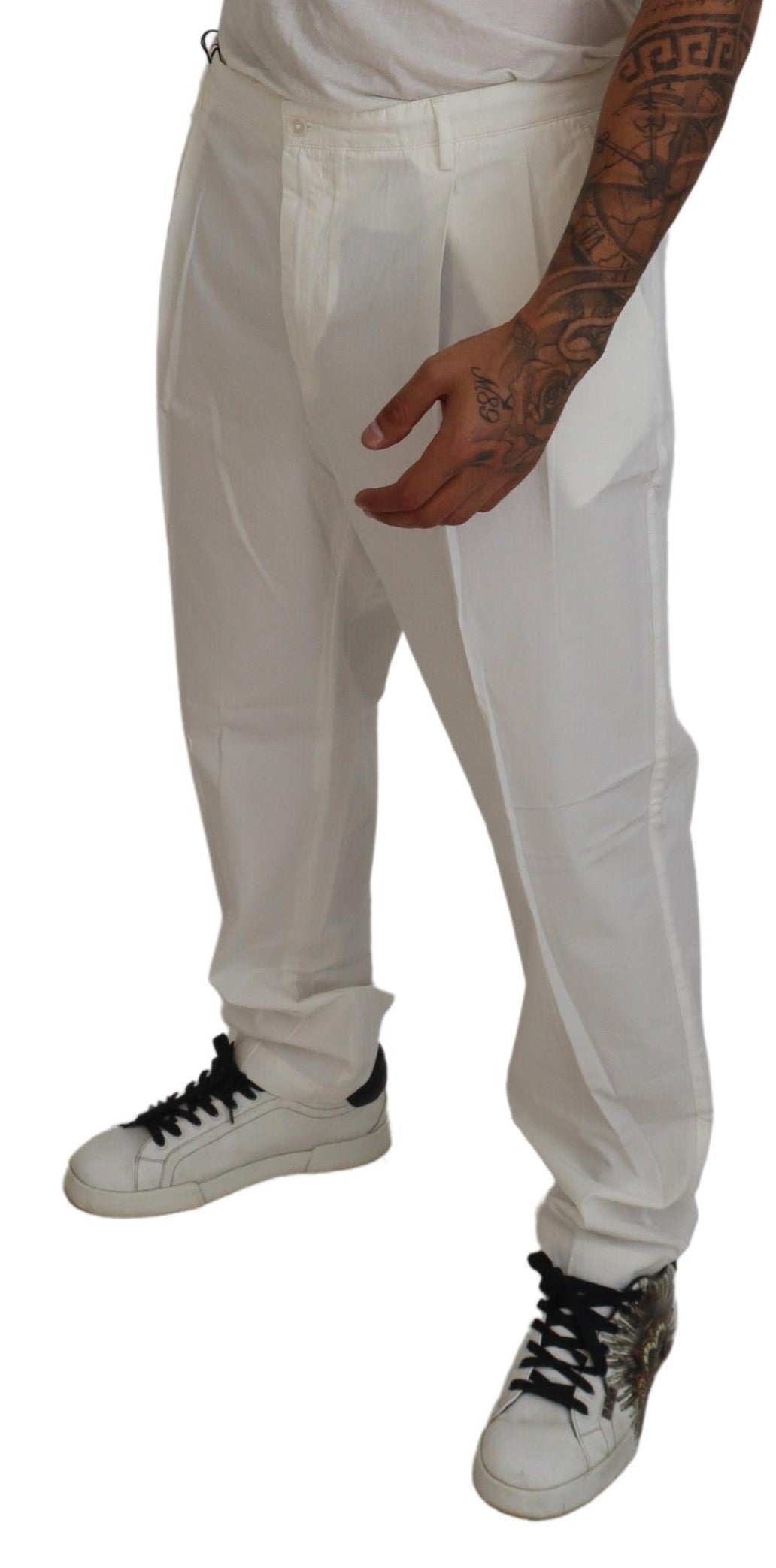 Elegant White Cotton Chino Dress Pants