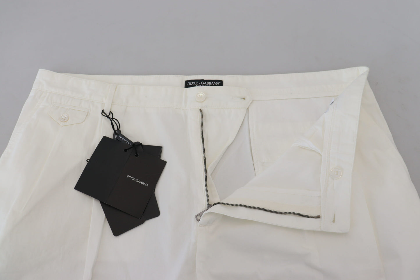 Elegant White Cotton Chino Dress Pants