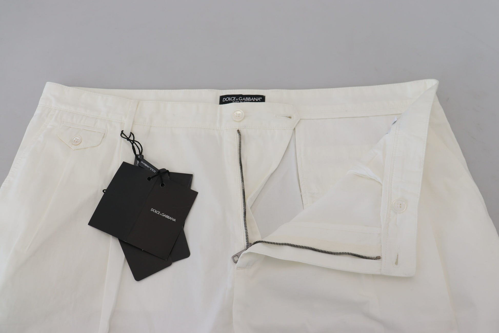 Elegant White Cotton Chino Dress Pants