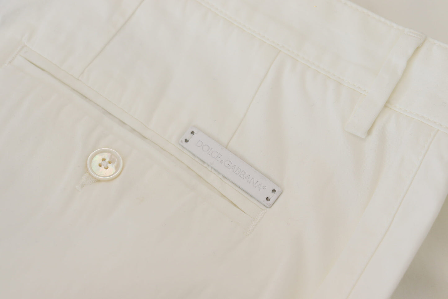 Elegant White Cotton Chino Dress Pants