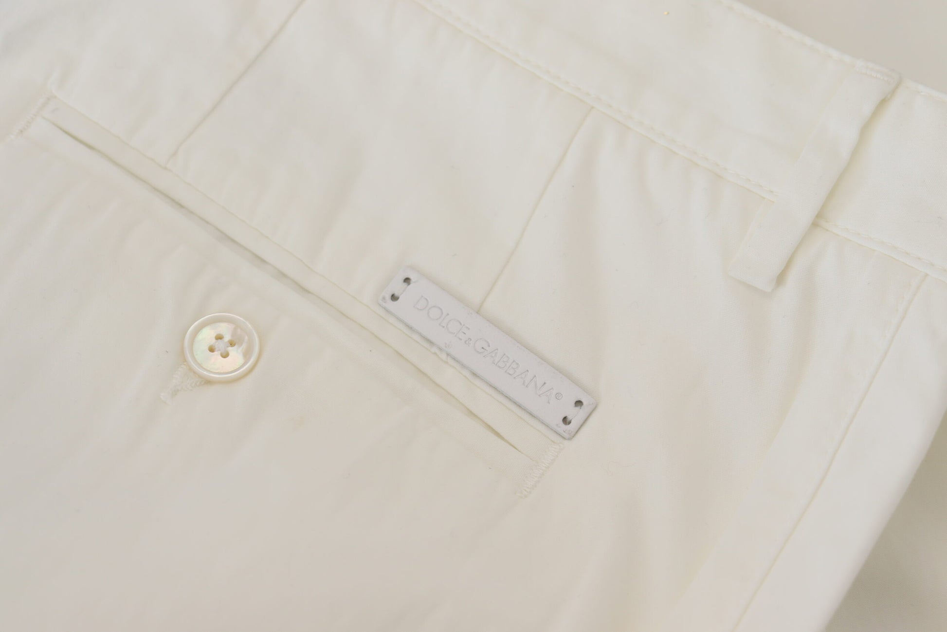 Elegant White Cotton Chino Dress Pants